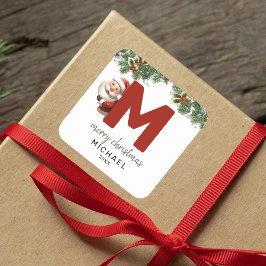 Kids Monogram jul Fyrkantigt Klistermärke