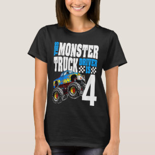 Kids Monster Lastbil 4e födelsedagen 4 år gammal m T Shirt