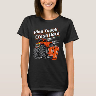Kids Monster Lastbil 4e födelsedagen spelar Tuff-k T Shirt