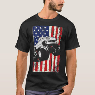Kids Monster Lastbil American Flagga Tävla Usa Pat T Shirt