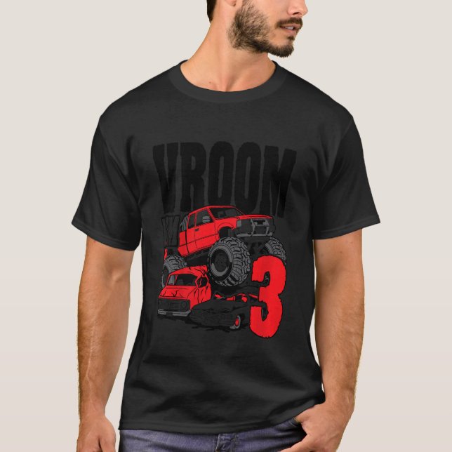 Kids Monster Lastbil Birthday Vroom I är 3 T Shirt (Framsida)
