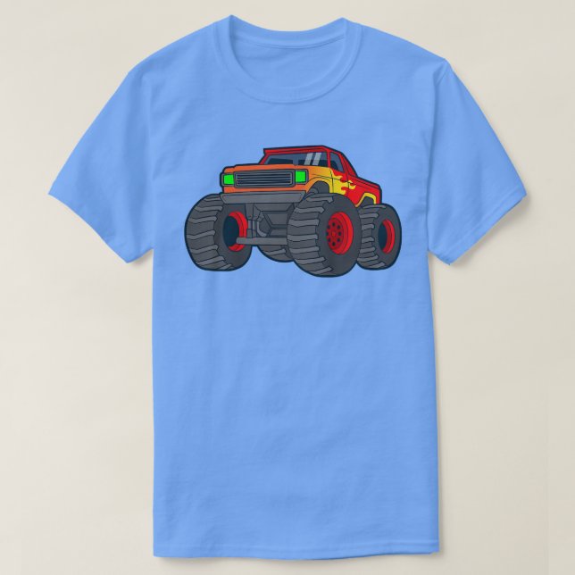 Kids Monster Lastbil Giant Fordon Show Car Flames  T Shirt (Design framsida)