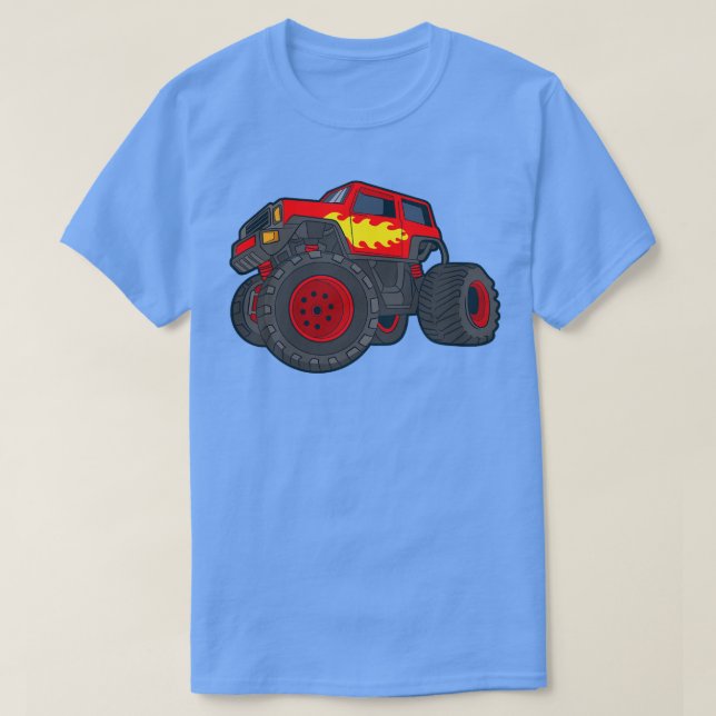 Kids Monster Lastbil Giant Fordon Show Car Flames  T Shirt (Design framsida)