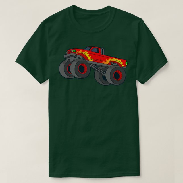 Kids Monster Lastbil Giant Fordon Show Car Flames  T Shirt (Design framsida)