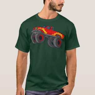 Kids Monster Lastbil Giant Fordon Show Car Flames  T Shirt