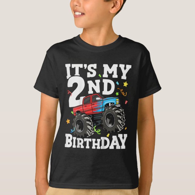 Kids Monster Lastbil, min andra födelsedag 2 T Shirt (Framsida)