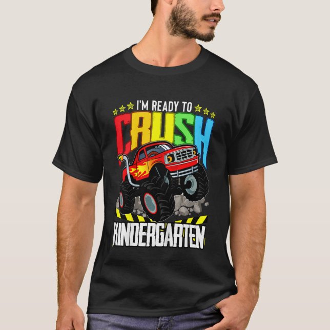 Kids Monster Lastbil Redo till Crush Kindergarten  T Shirt (Framsida)