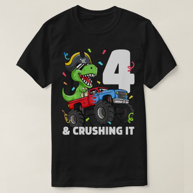 Kids Monster Lastbil TRex Pirat 4e födelsedagen Bo T Shirt (Design framsida)