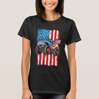 Kids Monster Lastbil USA flagga Patriotic Boys Man T Shirt
