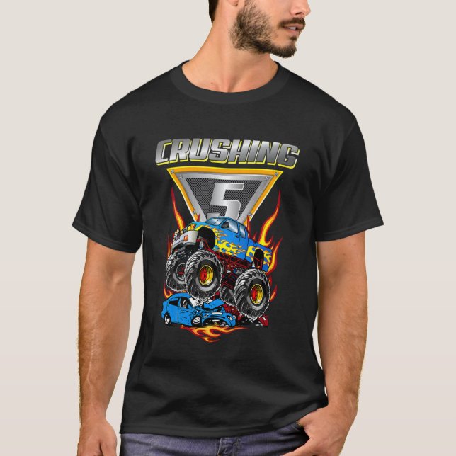 Kids Monster Lastbilar 5:e Födelsedagsfesten Crush T Shirt (Framsida)