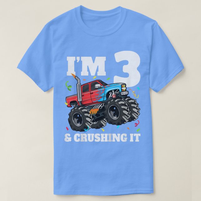 Kids Monster Truck 3rd Birthday Boy 3 Three Year O T Shirt (Design framsida)