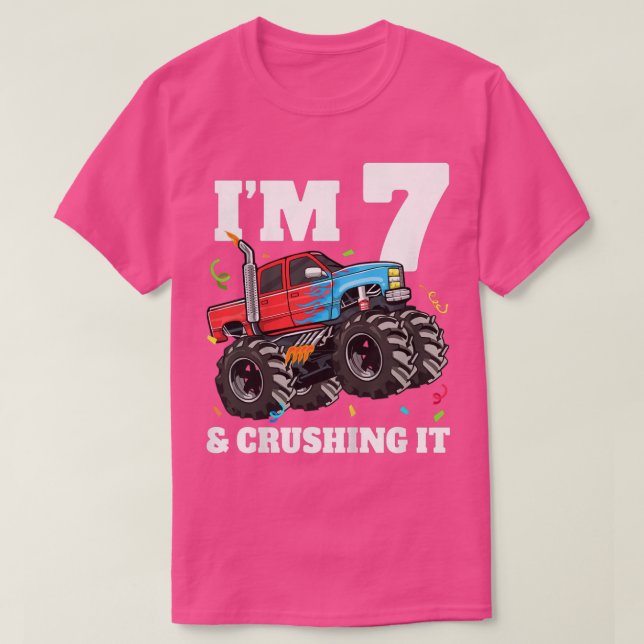 Kids Monster Truck 7th Birthday Boy 7 Seven Year O T Shirt (Design framsida)