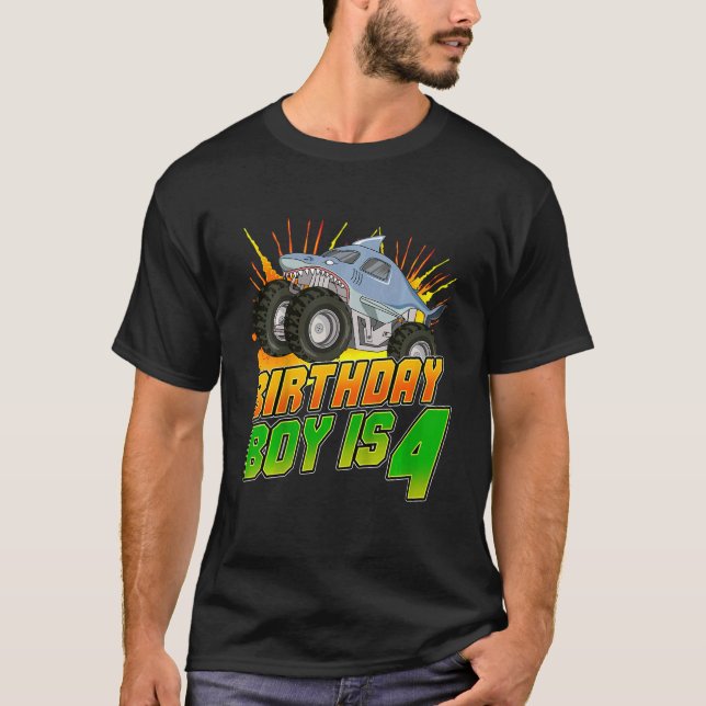 Kids Monster Truck Birthday Boy Is 4 Kids 4th Birt T Shirt (Framsida)
