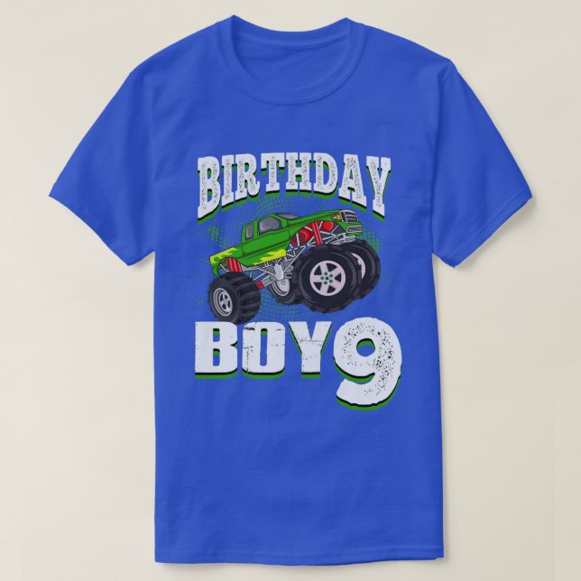 Kids Monster Truck Birthday Boy Is 9 Kids 9th Birt T Shirt (Design framsida)