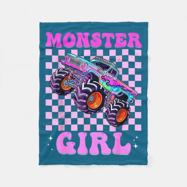 Kids Monster Truck Girl Nk Monster Trucks Lover Mo Fleecefilt (Framsidan)