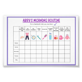 Kids Morning Routine Checklist with Cute Icons Fototryck