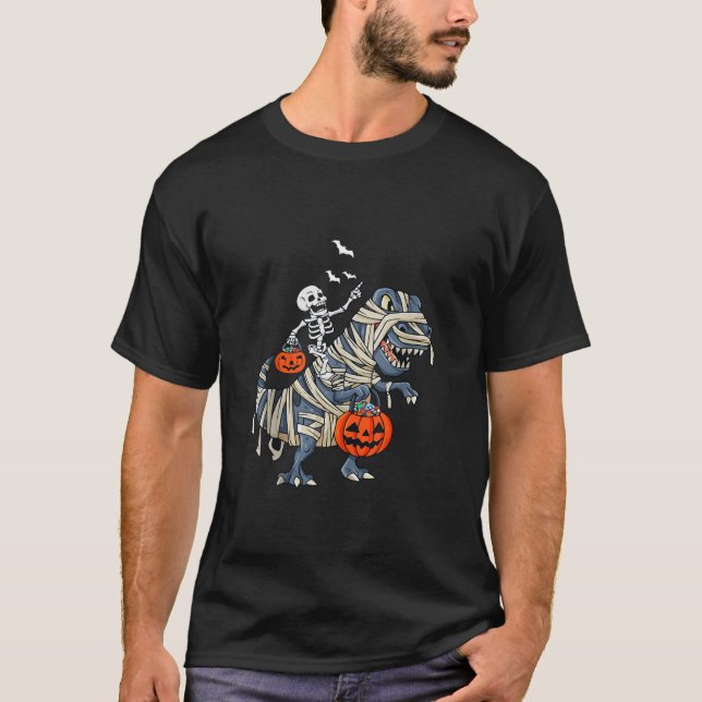 Kids Mummy Dinosaur T Rex Skeleton Candy Fladdermu Shirt (Framsida)