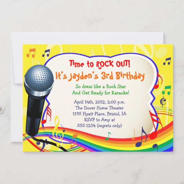 Kids Music / Singing / Karaoke Colorful Invitation Inbjudningar (Framsida)