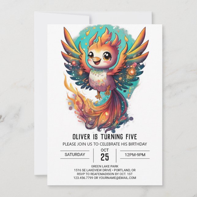 Kids Mythical Phoenix Boho Birthday Inbjudningar (Framsida)
