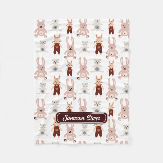 Kids Nalle Cat Panda Bunny Leksak Mönster Fleecefilt (Framsidan)