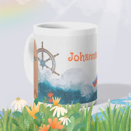 Kids Name Nautical Unicorn Rainbow  Kaffemugg