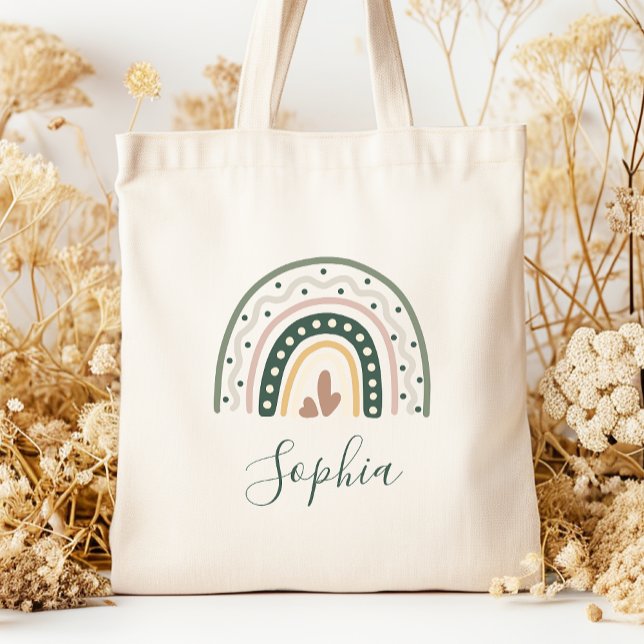 Kids Namn Boho Rainbow Dots Earth Tones Tygkasse (Skapare uppladdad)
