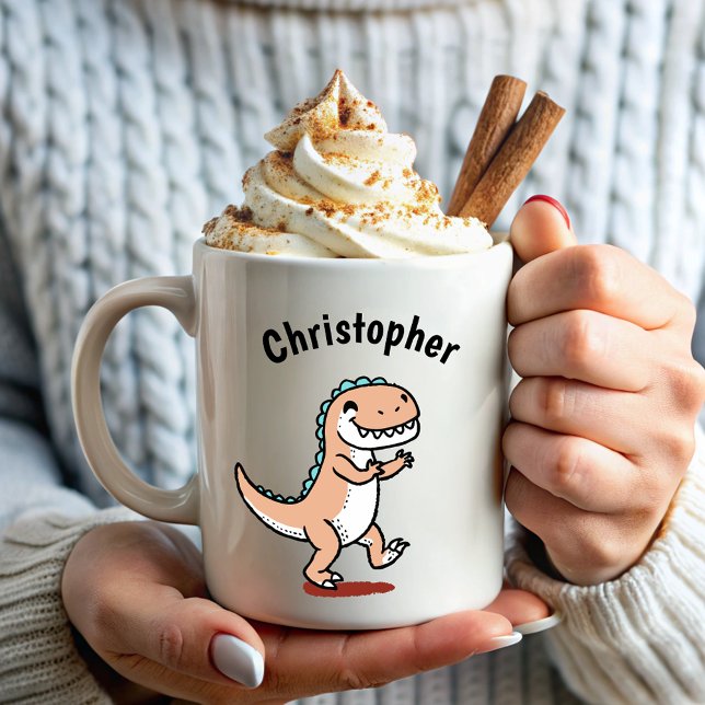 Kids Namn Funny Dinosaur Kaffemugg (Skapare uppladdad)
