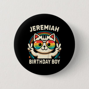 Kids Namn Jeremiah Birthday Boy Cat Knapp