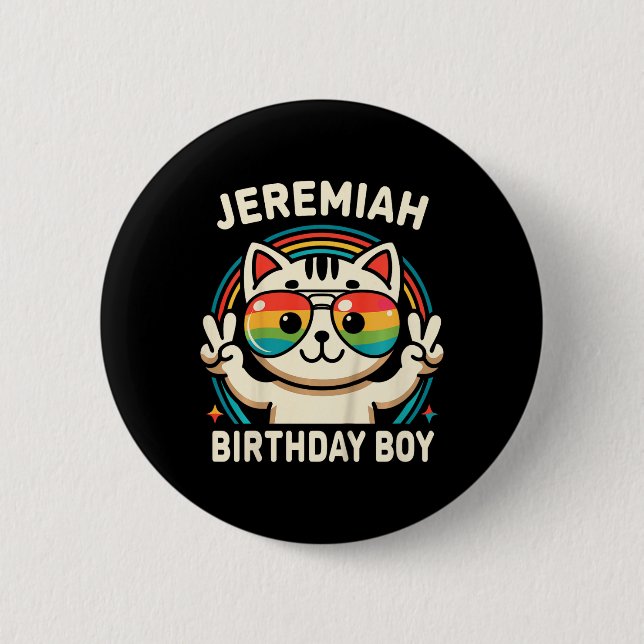 Kids Namn Jeremiah Birthday Boy Cat Knapp (Framsida)