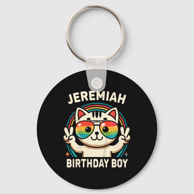 Kids Namn Jeremiah Birthday Boy Cat Nyckelring (Framsida)