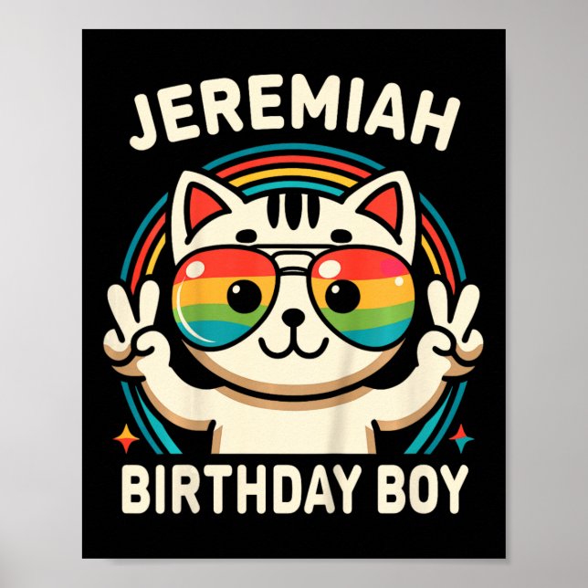 Kids Namn Jeremiah Birthday Boy Cat Poster (Framsidan)