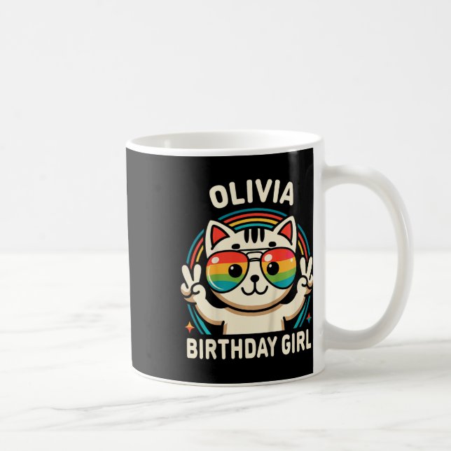 Kids Namn Olivia Birthday Girl Cat Kaffemugg (Höger)
