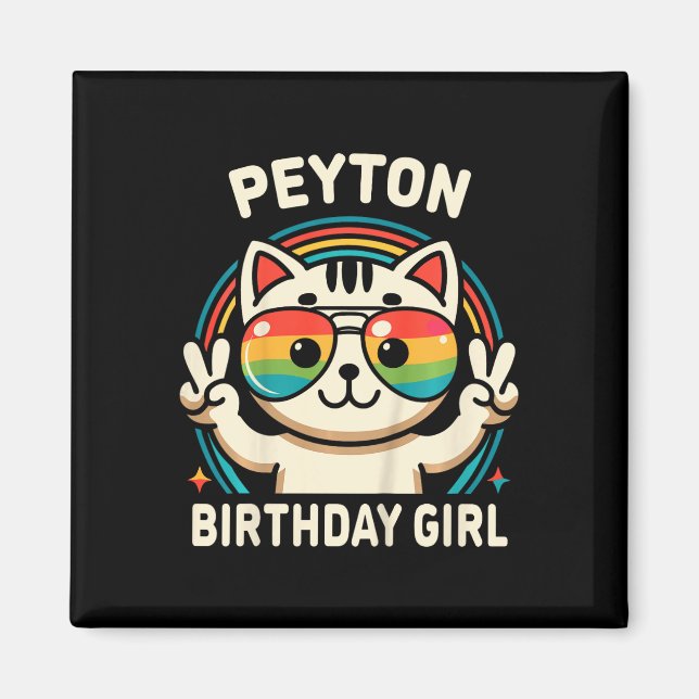 Kids Namn Peyton Birthday Girl Cat Magnet (Framsidan)