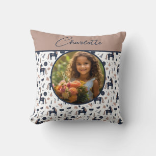 Kids Navy Beige Unicorn Anpassningsbar Photo med N Kudde
