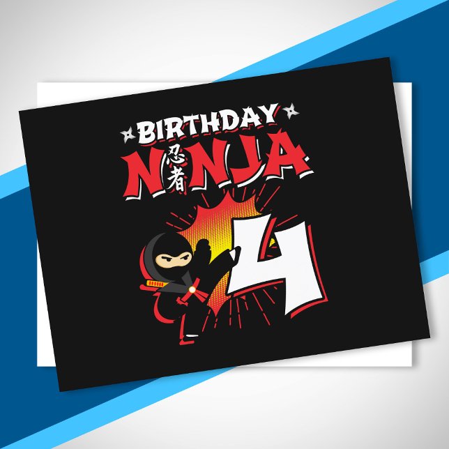 Kids Ninja Födelsedagsfest Gift - 4 år gammal Vykort (Skapare uppladdad)