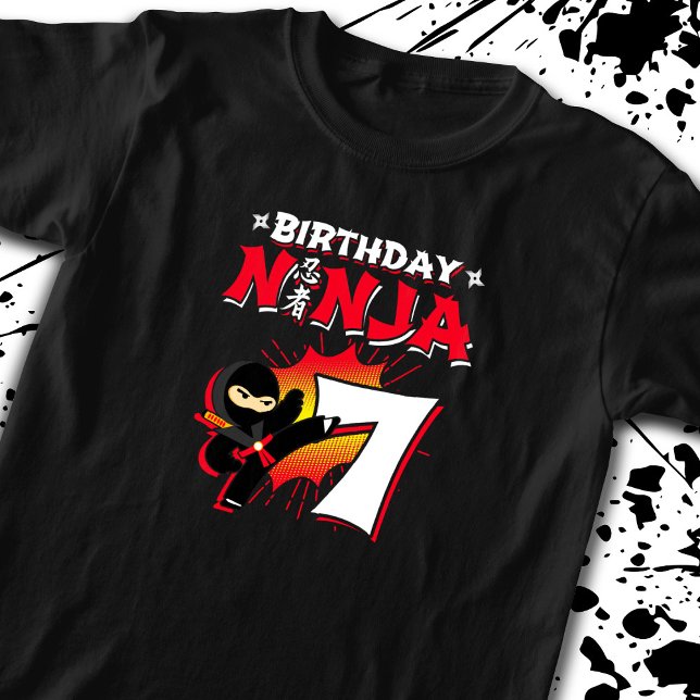 Kids Ninja Födelsedagsfest Gift - 7 år gammal T Shirt (Skapare uppladdad)