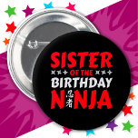 Kids Ninja Party Karate Sister of Birthday Ninja Knapp<br><div class="desc">Den här syster av Birthday Ninja-designen är perfekt för ett matchande ninja-födelsedagsfest-tema för familjen. Den japanska symbolen för Ninjutsu med tecknad ninja som kastar stjärnor som födelsedagstjuren eller flickan kommer att KÄRLEK! Denna ninja-födelsedagskalender för den syster till födelsedagsninja som tycker om ninjas,  karate,  taekwondo,  judo eller andra martialkonst.</div>