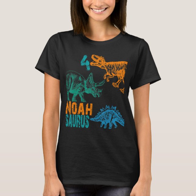 Kids Noah Saurus 4e födelsedagen Boys Rex Bday Par T Shirt (Framsida)