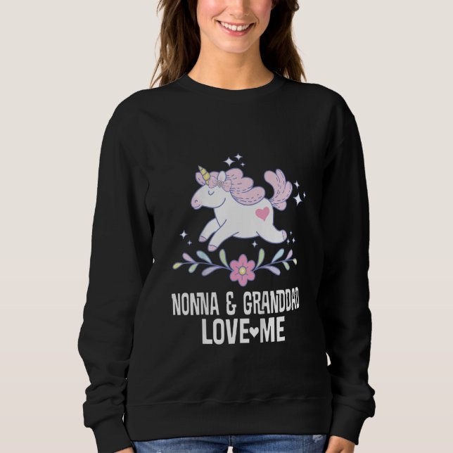 Kids Nonna and Granddad Love Me Grandchild Unicorn T Shirt (Framsida)