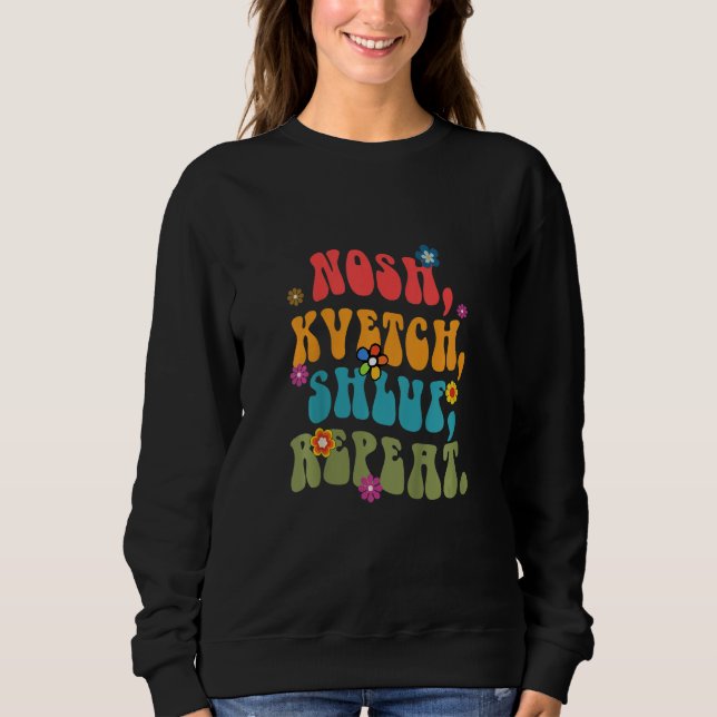Kids Nosh Kvetch Shluf Repeat  Yiddish Baby Shower T Shirt (Framsida)