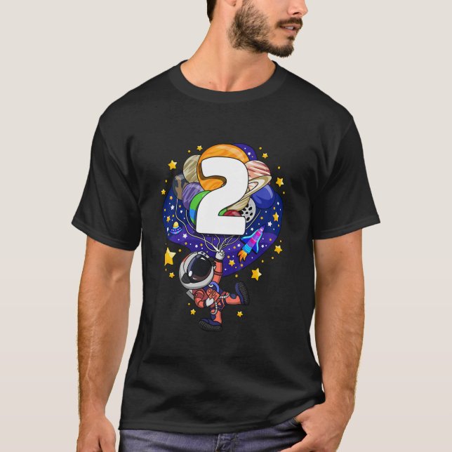 Kids Outer Space Astronaut 2Nd Birthday Boy 2 Year T Shirt (Framsida)