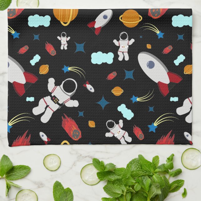 Kid's Outer Space & Astronaut Pattern Kökshandduk (Vikta)