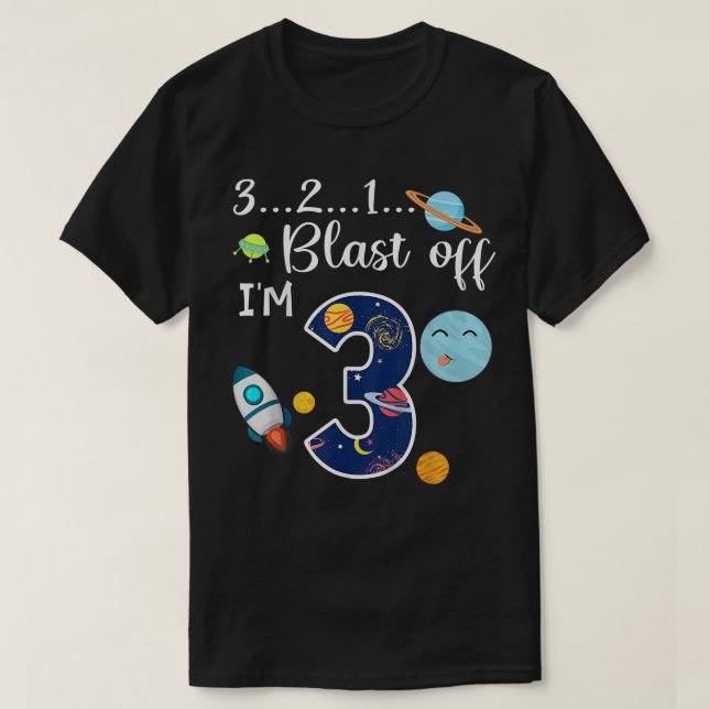 Kids Outer Space Blast Off 3 Year Old 3rd Birthday T Shirt (Design framsida)