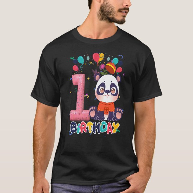 Kids Panda Födelsedagsfest 1 Årets 1:e pojkpanda T Shirt (Framsida)