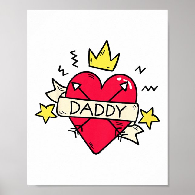 Kids pappa Heart Tattoo Valentines day för Boys Gi Poster (Framsidan)