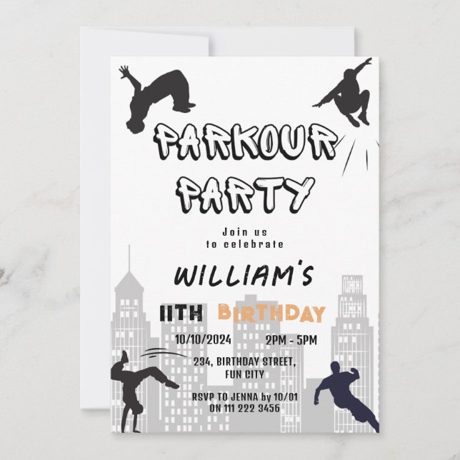 Kids Parkour Party Birthday Inbjudningar (Framsida)