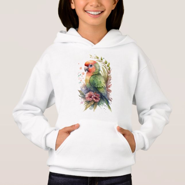 Kids Parrot Hooded Sweatshirt T Shirt (Framsida)