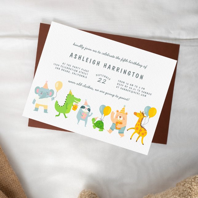 Kids Party Animals Födelsedagsfest inbjudan (The Card Front Mock-up)