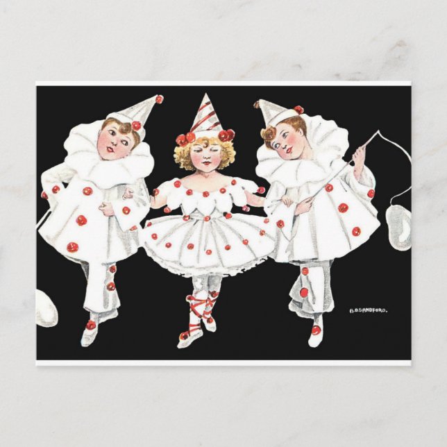 Kids Party Costume Clown Pierrot Boy Girl Inbjudan Vykort (Framsida)