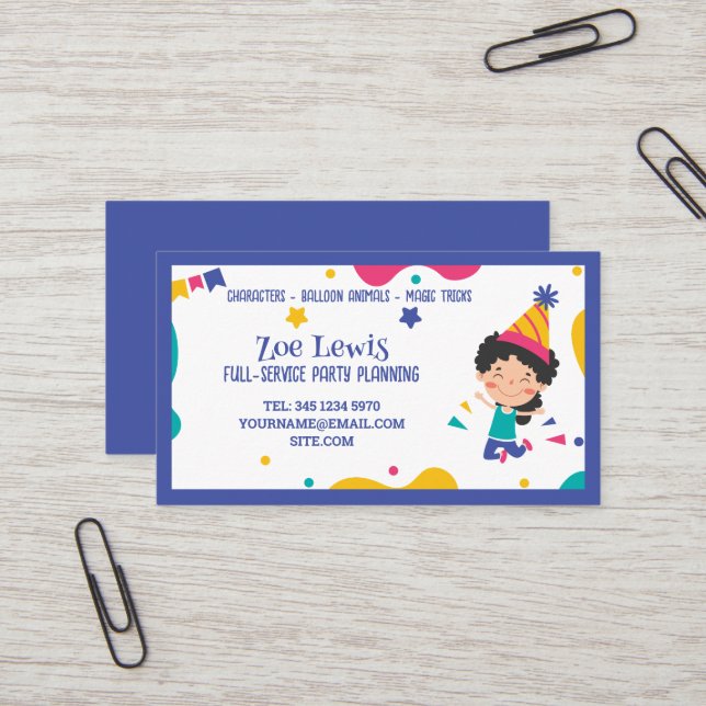 Kids Party Planner Visitkort (Fram/Back In Situ)